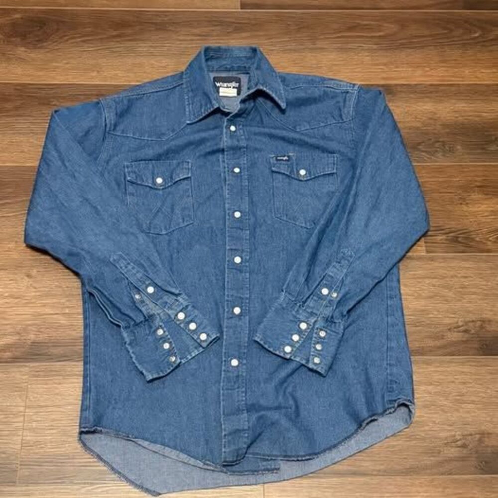 Wrangler Western Denim Pearl Snap Shirt Mens ize Medium